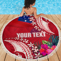 Personalised Samoa Coat Of Arms Beach Blanket Tropical Flower Red Polynesian Pattern LT03 - Polynesian Pride