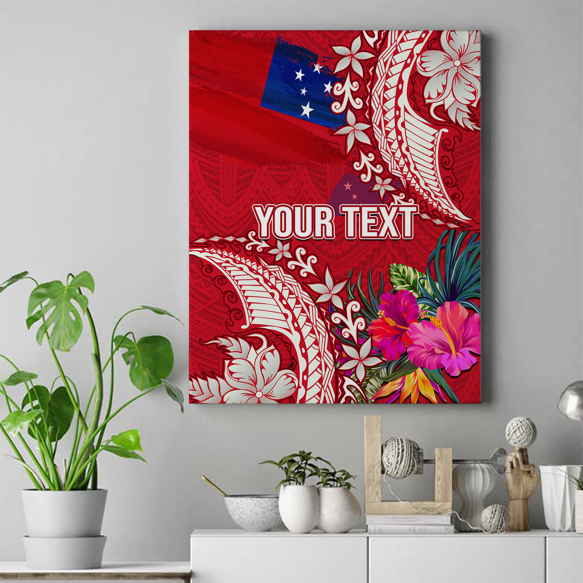 Personalised Samoa Coat Of Arms Canvas Wall Art Tropical Flower Red Polynesian Pattern LT03 Red - Polynesian Pride