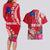 Personalised Samoa Coat Of Arms Couples Matching Long Sleeve Bodycon Dress and Hawaiian Shirt Tropical Flower Red Polynesian Pattern LT03 - Polynesian Pride