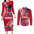 Personalised Samoa Coat Of Arms Couples Matching Long Sleeve Bodycon Dress and Long Sleeve Button Shirt Tropical Flower Red Polynesian Pattern LT03 Red - Polynesian Pride