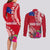 Personalised Samoa Coat Of Arms Couples Matching Long Sleeve Bodycon Dress and Long Sleeve Button Shirt Tropical Flower Red Polynesian Pattern LT03 - Polynesian Pride