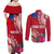 Personalised Samoa Coat Of Arms Couples Matching Off Shoulder Maxi Dress and Long Sleeve Button Shirt Tropical Flower Red Polynesian Pattern LT03 - Polynesian Pride