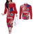 Personalised Samoa Coat Of Arms Couples Matching Off The Shoulder Long Sleeve Dress and Long Sleeve Button Shirt Tropical Flower Red Polynesian Pattern LT03 Red - Polynesian Pride