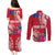 Personalised Samoa Coat Of Arms Couples Matching Puletasi Dress and Long Sleeve Button Shirt Tropical Flower Red Polynesian Pattern LT03 - Polynesian Pride