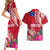 Personalised Samoa Coat Of Arms Couples Matching Short Sleeve Bodycon Dress and Hawaiian Shirt Tropical Flower Red Polynesian Pattern LT03 - Polynesian Pride