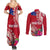 Personalised Samoa Coat Of Arms Couples Matching Summer Maxi Dress and Long Sleeve Button Shirt Tropical Flower Red Polynesian Pattern LT03 - Polynesian Pride