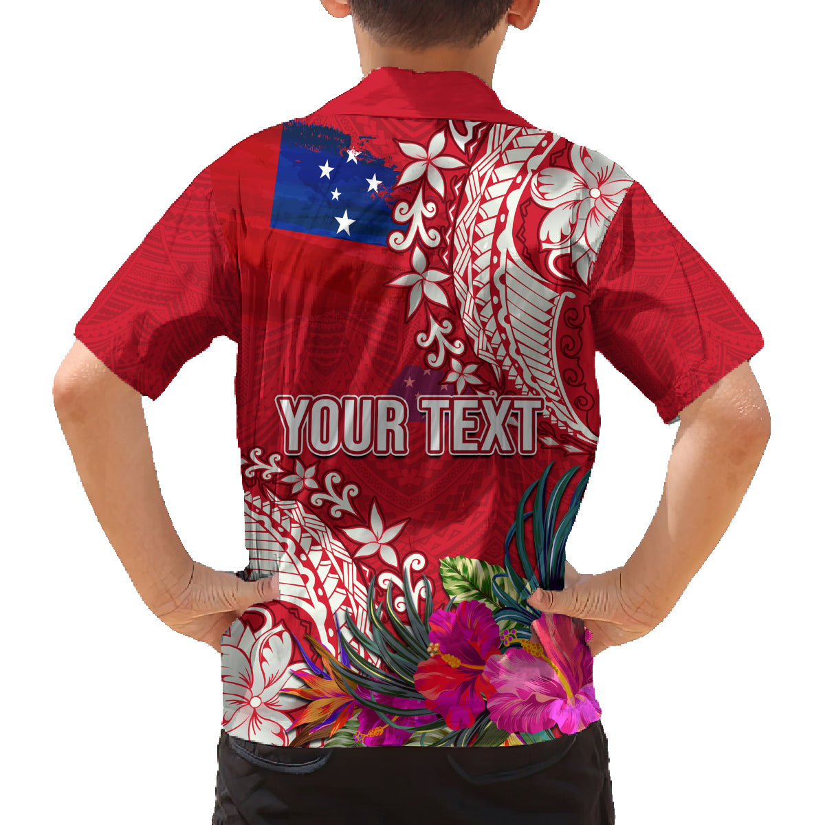 Personalised Samoa Coat Of Arms Family Matching Long Sleeve Bodycon Dress and Hawaiian Shirt Tropical Flower Red Polynesian Pattern LT03 - Polynesian Pride
