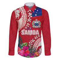 Personalised Samoa Coat Of Arms Family Matching Tank Maxi Dress and Hawaiian Shirt Tropical Flower Red Polynesian Pattern LT03 Dad's Shirt - Long Sleeve Red - Polynesian Pride