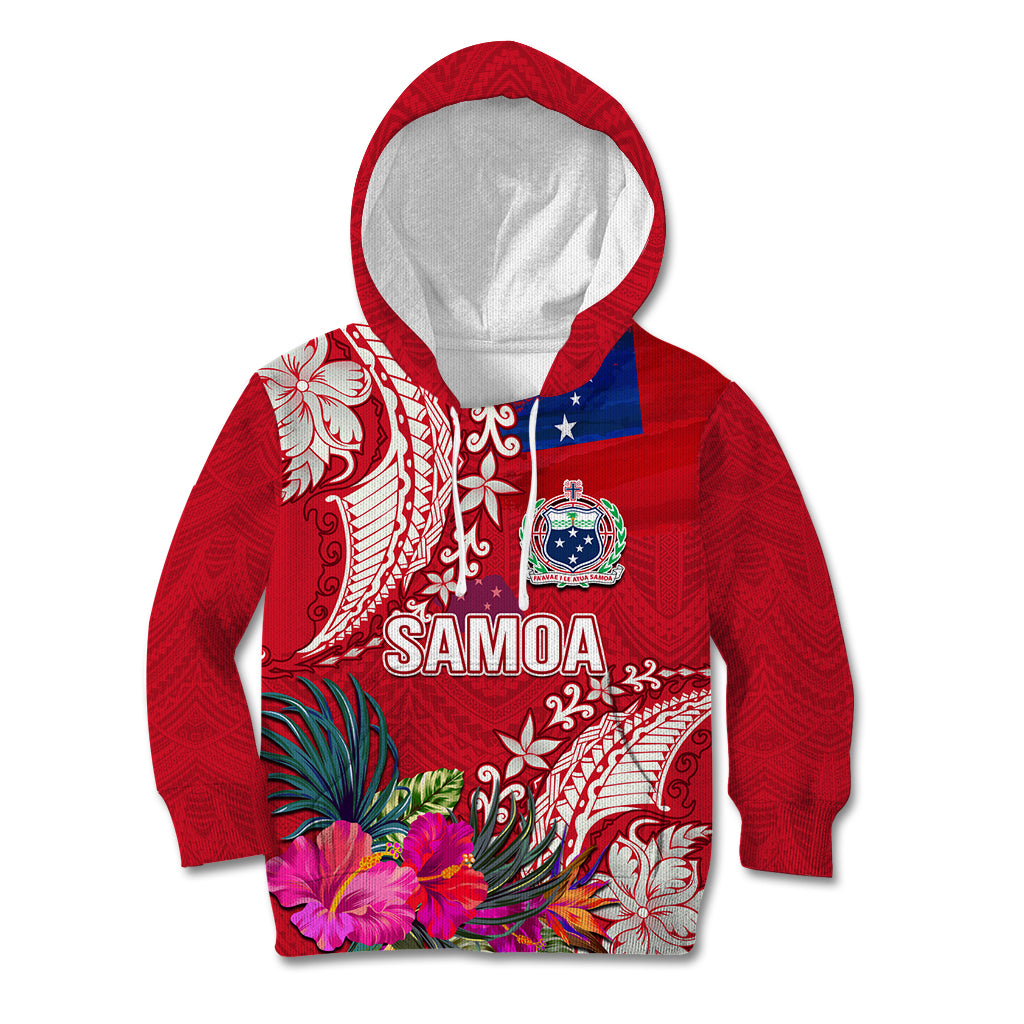 Personalised Samoa Coat Of Arms Kid Hoodie Tropical Flower Red Polynesian Pattern LT03 Hoodie Red - Polynesian Pride