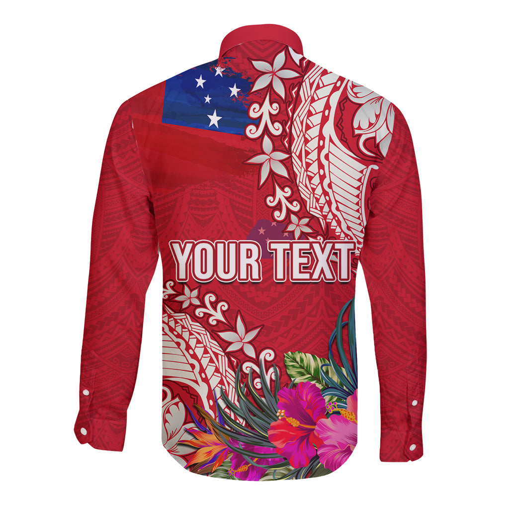 Personalised Samoa Coat Of Arms Long Sleeve Button Shirt Tropical Flower Red Polynesian Pattern LT03 - Polynesian Pride