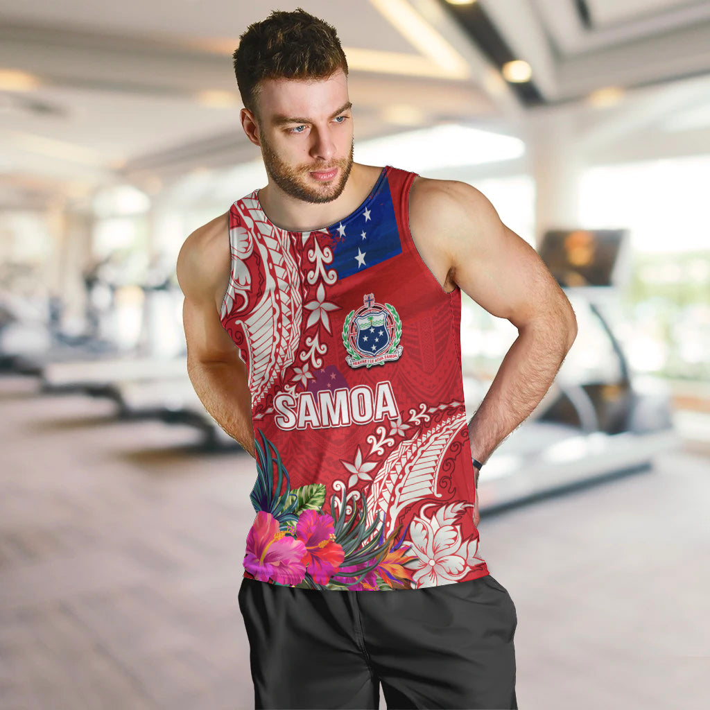 Personalised Samoa Coat Of Arms Men Tank Top Tropical Flower Red Polynesian Pattern LT03 Red - Polynesian Pride