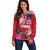 Personalised Samoa Coat Of Arms Off Shoulder Sweater Tropical Flower Red Polynesian Pattern LT03 Women Red - Polynesian Pride