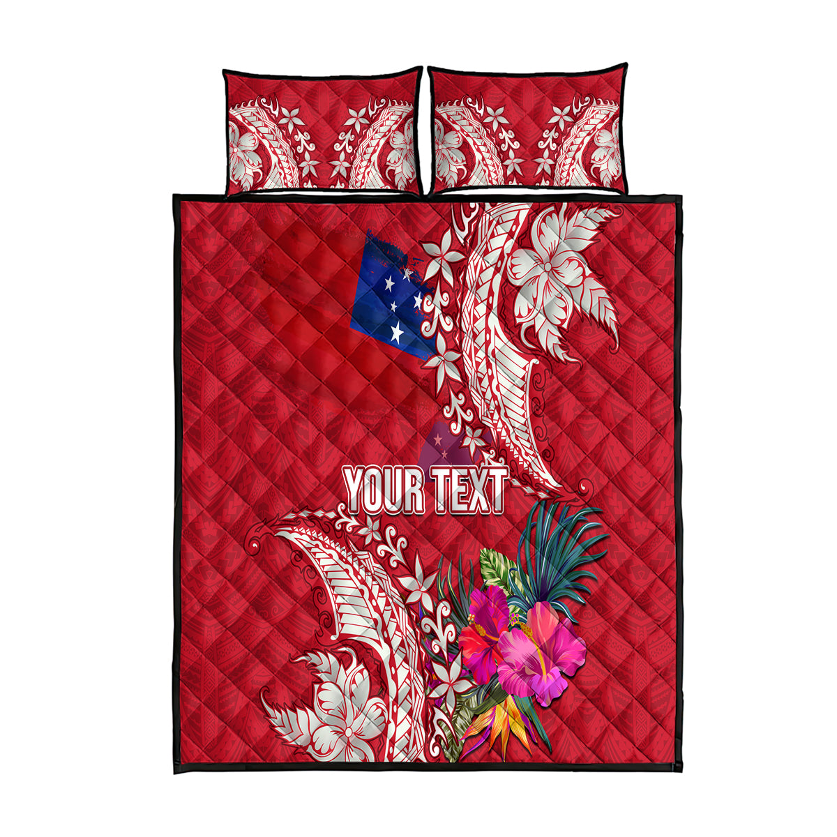 Personalised Samoa Coat Of Arms Quilt Bed Set Tropical Flower Red Polynesian Pattern LT03 Red - Polynesian Pride