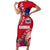 Personalised Samoa Coat Of Arms Short Sleeve Bodycon Dress Tropical Flower Red Polynesian Pattern LT03 Long Dress Red - Polynesian Pride