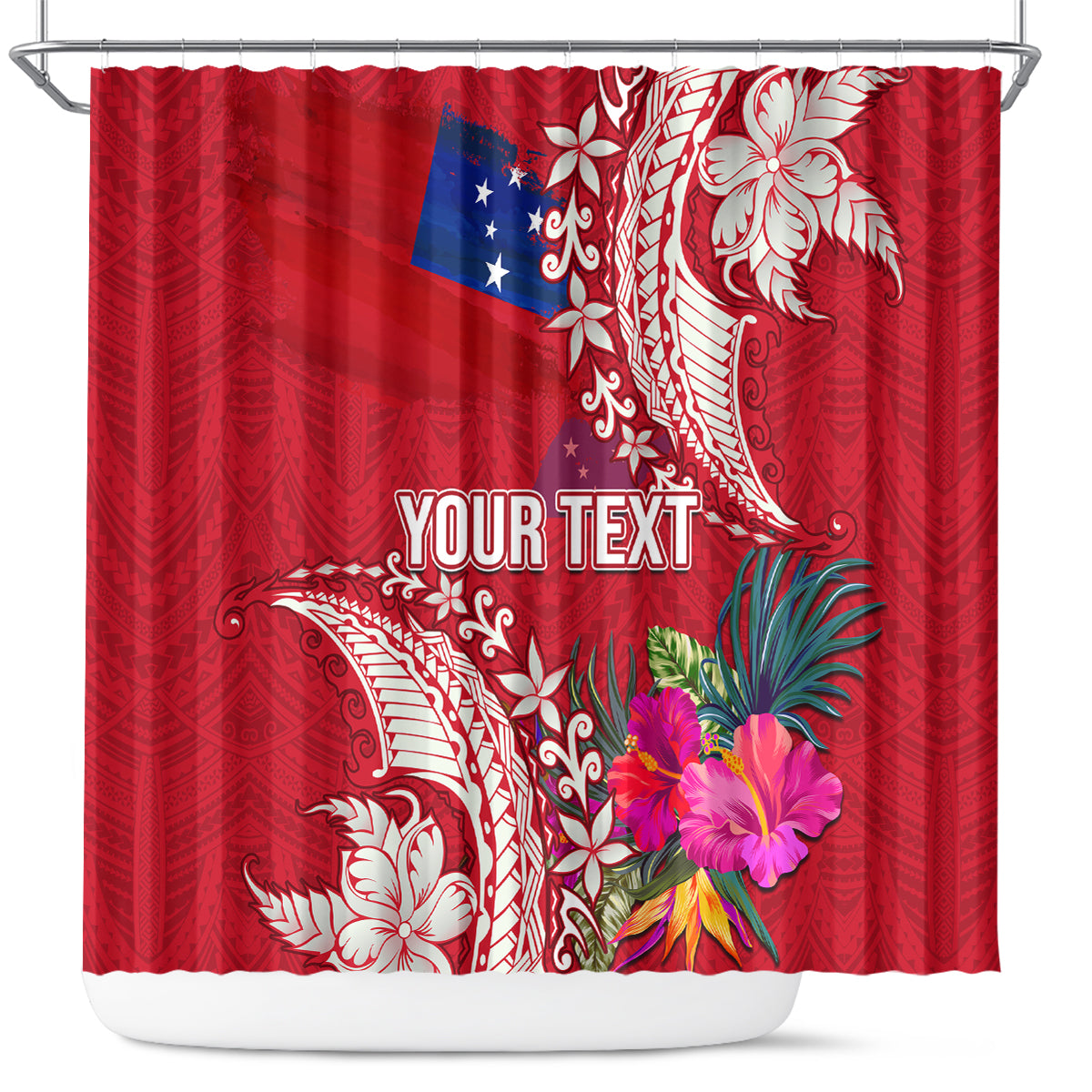 Personalised Samoa Coat Of Arms Shower Curtain Tropical Flower Red Polynesian Pattern LT03 Red - Polynesian Pride