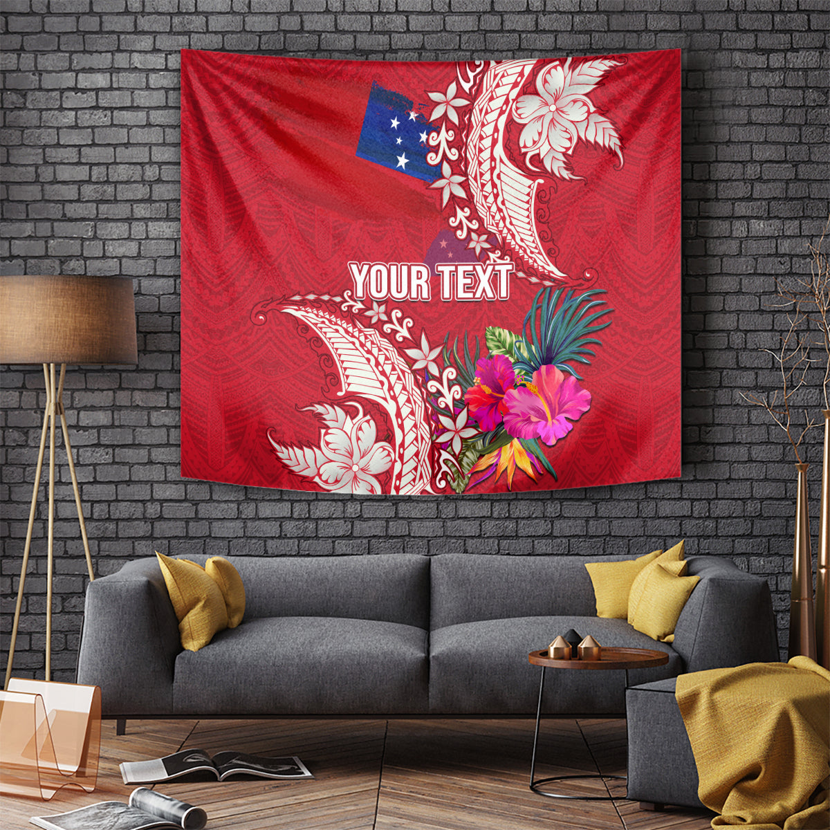 Personalised Samoa Coat Of Arms Tapestry Tropical Flower Red Polynesian Pattern LT03 Red - Polynesian Pride