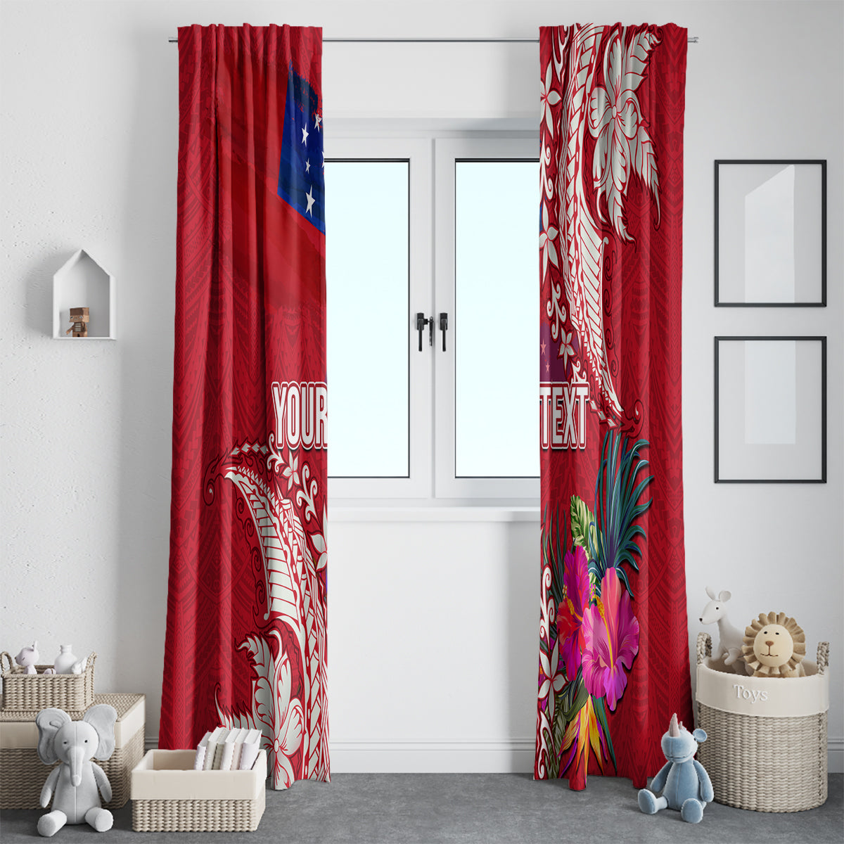Personalised Samoa Coat Of Arms Window Curtain Tropical Flower Red Polynesian Pattern LT03 - Polynesian Pride