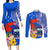 Personalised Samoa Coat Of Arms Couples Matching Long Sleeve Bodycon Dress and Long Sleeve Button Shirt Hibiscus Polynesian Tattoo Pattern LT03 Blue - Polynesian Pride