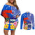 Personalised Samoa Coat Of Arms Couples Matching Off Shoulder Short Dress and Long Sleeve Button Shirt Hibiscus Polynesian Tattoo Pattern LT03 Blue - Polynesian Pride