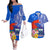 Personalised Samoa Coat Of Arms Couples Matching Off The Shoulder Long Sleeve Dress and Hawaiian Shirt Hibiscus Polynesian Tattoo Pattern LT03 Blue - Polynesian Pride