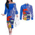 Personalised Samoa Coat Of Arms Couples Matching Off The Shoulder Long Sleeve Dress and Long Sleeve Button Shirt Hibiscus Polynesian Tattoo Pattern LT03 Blue - Polynesian Pride