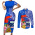 Personalised Samoa Coat Of Arms Couples Matching Short Sleeve Bodycon Dress and Long Sleeve Button Shirt Hibiscus Polynesian Tattoo Pattern LT03 Blue - Polynesian Pride