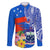 Personalised Samoa Coat Of Arms Family Matching Puletasi Dress and Hawaiian Shirt Hibiscus Polynesian Tattoo Pattern LT03 Dad's Shirt - Long Sleeve Blue - Polynesian Pride