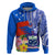 Personalised Samoa Coat Of Arms Hoodie Hibiscus Polynesian Tattoo Pattern LT03 Pullover Hoodie Blue - Polynesian Pride