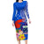 Personalised Samoa Coat Of Arms Long Sleeve Bodycon Dress Hibiscus Polynesian Tattoo Pattern LT03 Long Dress Blue - Polynesian Pride