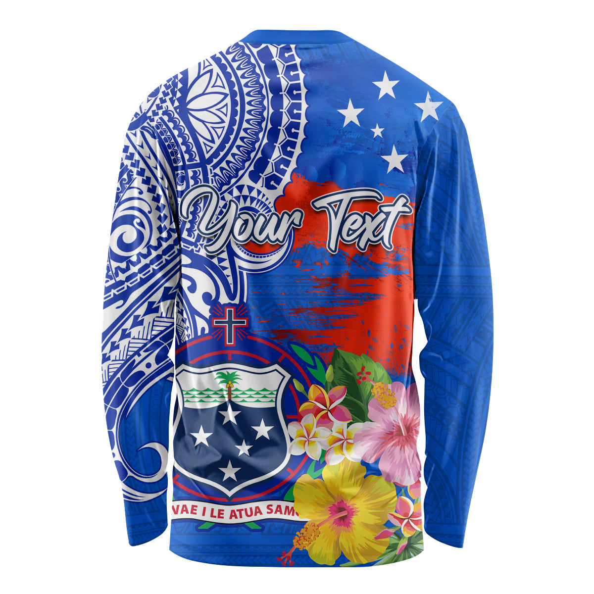 Personalised Samoa Coat Of Arms Long Sleeve Shirt Hibiscus Polynesian Tattoo Pattern LT03 - Polynesian Pride