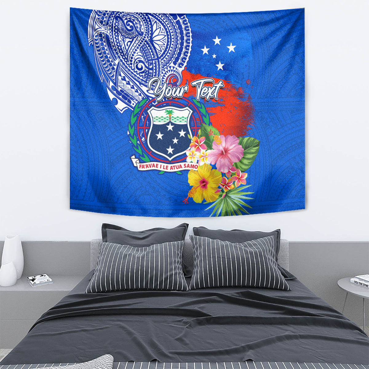 Personalised Samoa Coat Of Arms Tapestry Hibiscus Polynesian Tattoo Pattern LT03 - Polynesian Pride