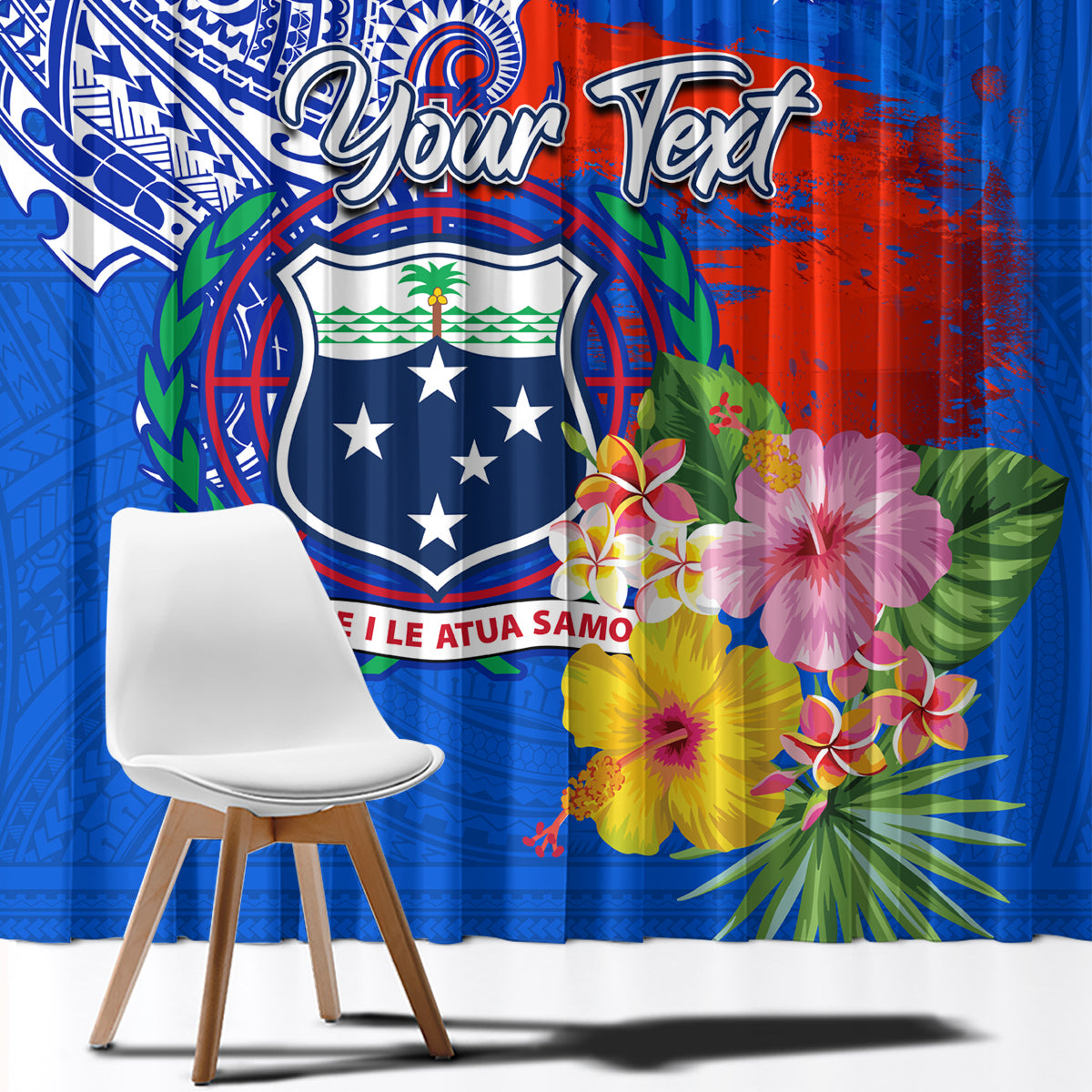 Personalised Samoa Coat Of Arms Window Curtain Hibiscus Polynesian Tattoo Pattern LT03 - Polynesian Pride