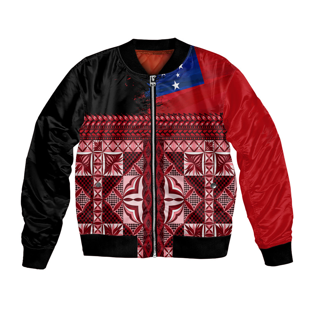 Samoa Flag Day Bomber Jacket Siapo Pattern and Ula Fala LT03 Unisex Red - Polynesian Pride