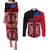 Samoa Flag Day Couples Matching Puletasi and Long Sleeve Button Shirt Siapo Pattern and Ula Fala LT03 Red - Polynesian Pride