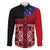 Samoa Flag Day Family Matching Off Shoulder Short Dress and Hawaiian Shirt Siapo Pattern and Ula Fala LT03 Dad's Shirt - Long Sleeve Red - Polynesian Pride