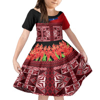 Samoa Flag Day Family Matching Puletasi and Hawaiian Shirt Siapo Pattern and Ula Fala LT03 Daughter's Dress Red - Polynesian Pride