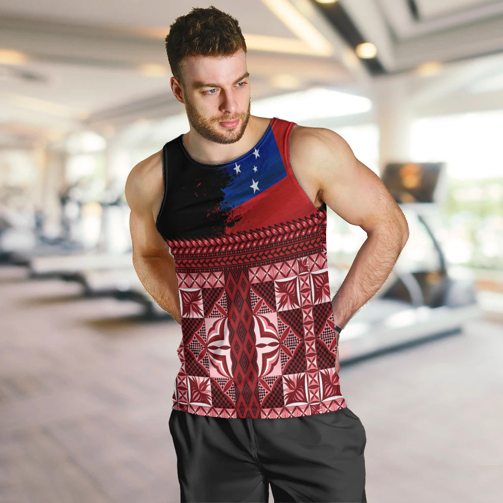 Samoa Flag Day Men Tank Top Siapo Pattern and Ula Fala LT03 Red - Polynesian Pride