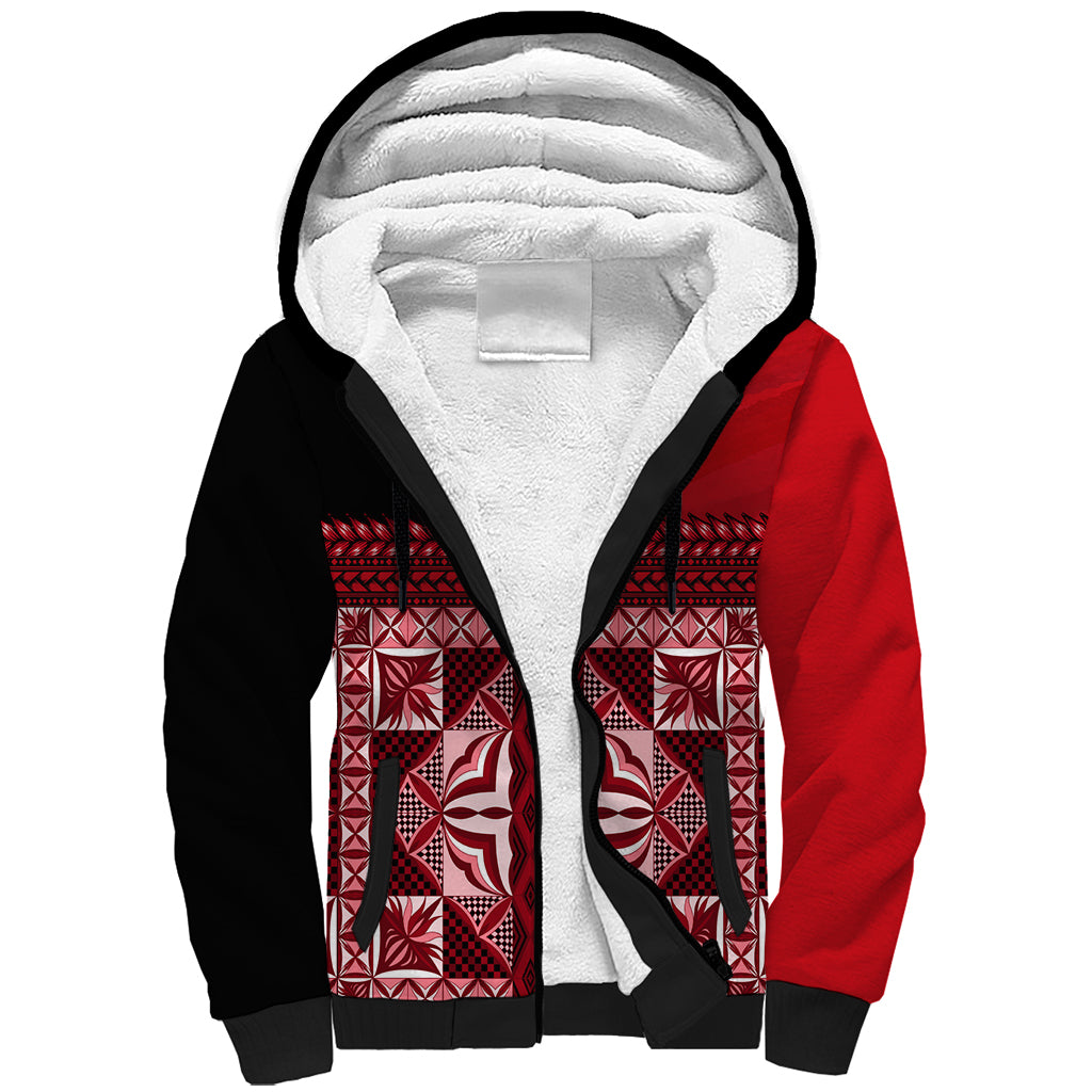 Samoa Flag Day Sherpa Hoodie Siapo Pattern and Ula Fala LT03 Unisex Red - Polynesian Pride