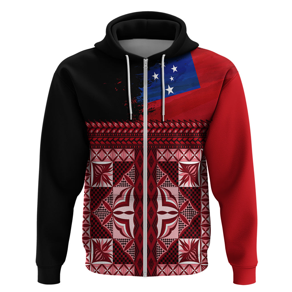 Samoa Flag Day Zip Hoodie Siapo Pattern and Ula Fala LT03 Zip Hoodie Red - Polynesian Pride