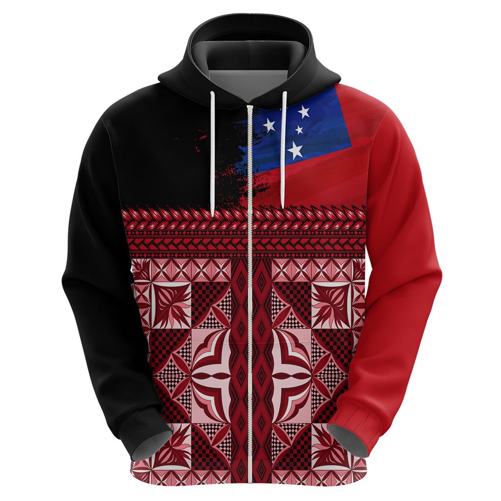 Samoa Flag Day Zip Hoodie Siapo Pattern and Ula Fala LT03 - Polynesian Pride