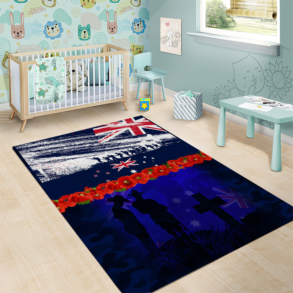 New Zealand and Australia ANZAC Day Area Rug Lest We Forget Red Poppy Flowers and Soldier LT03 - Polynesian Pride