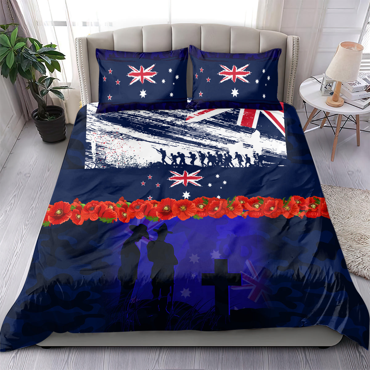 New Zealand and Australia ANZAC Day Bedding Set Lest We Forget Red Poppy Flowers and Soldier LT03 - Polynesian Pride