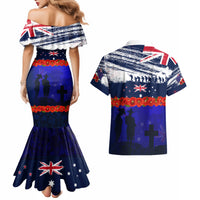 New Zealand and Australia ANZAC Day Couples Matching Mermaid Dress and Hawaiian Shirt Lest We Forget Red Poppy Flowers and Soldier LT03 - Polynesian Pride