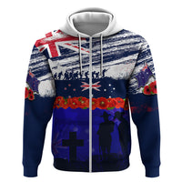 New Zealand and Australia ANZAC Day Hoodie Lest We Forget Red Poppy Flowers and Soldier LT03 Zip Hoodie Blue - Polynesian Pride