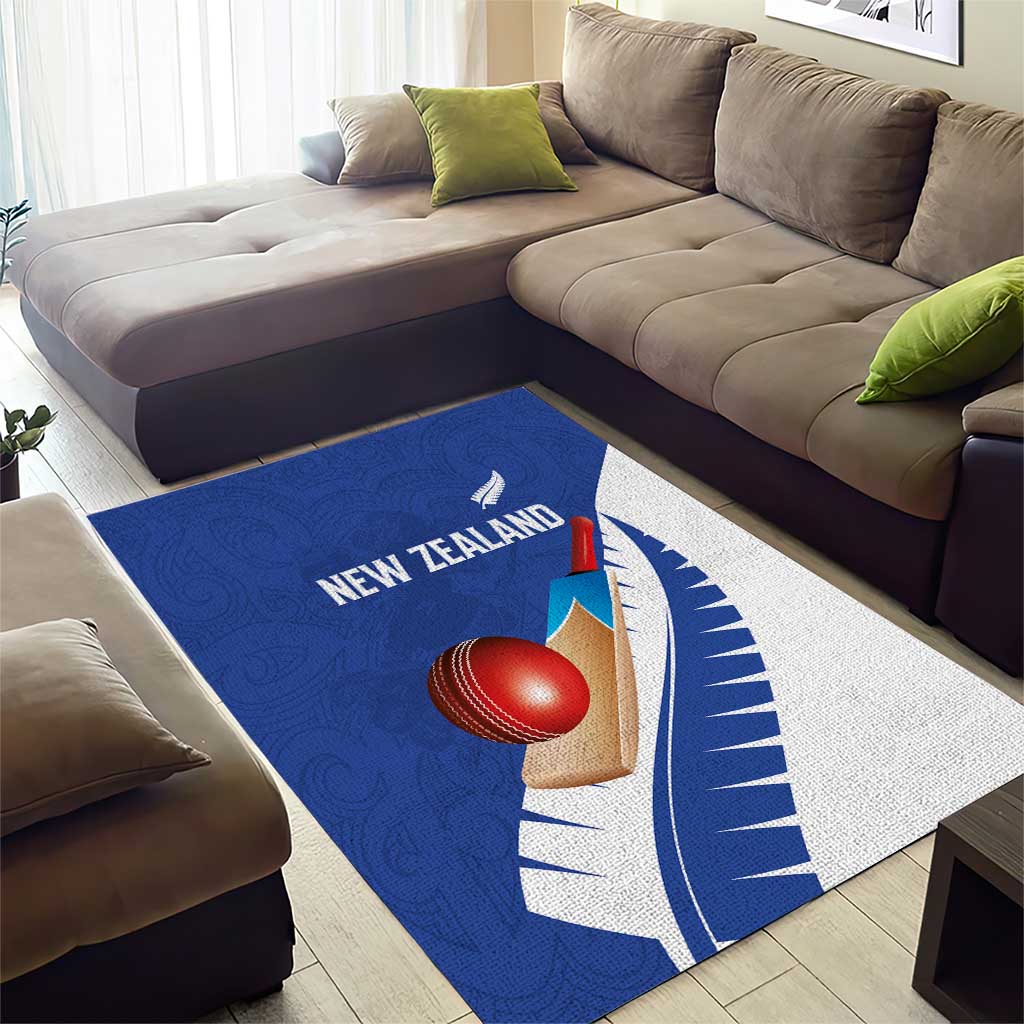 New Zealand Cricket Area Rug Kiwi Birds Haka Dance Blue Fern Sporty Style