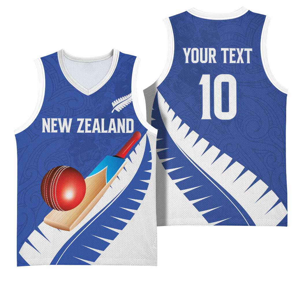Custom New Zealand Cricket Basketball Jersey Kiwi Birds Haka Dance Blue Fern Sporty Style