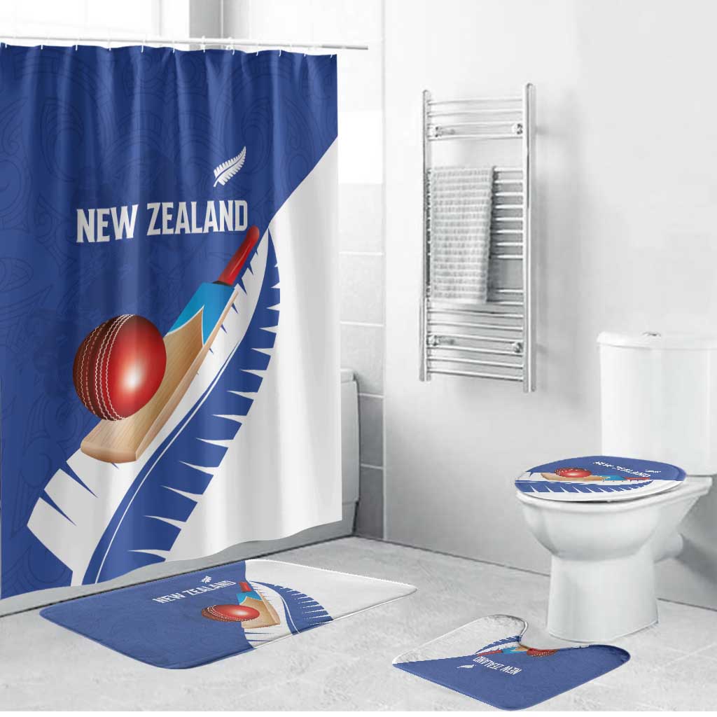 New Zealand Cricket Bathroom Set Kiwi Birds Haka Dance Blue Fern Sporty Style LT03 Bathroom Set (4 pcs) Blue - Polynesian Pride