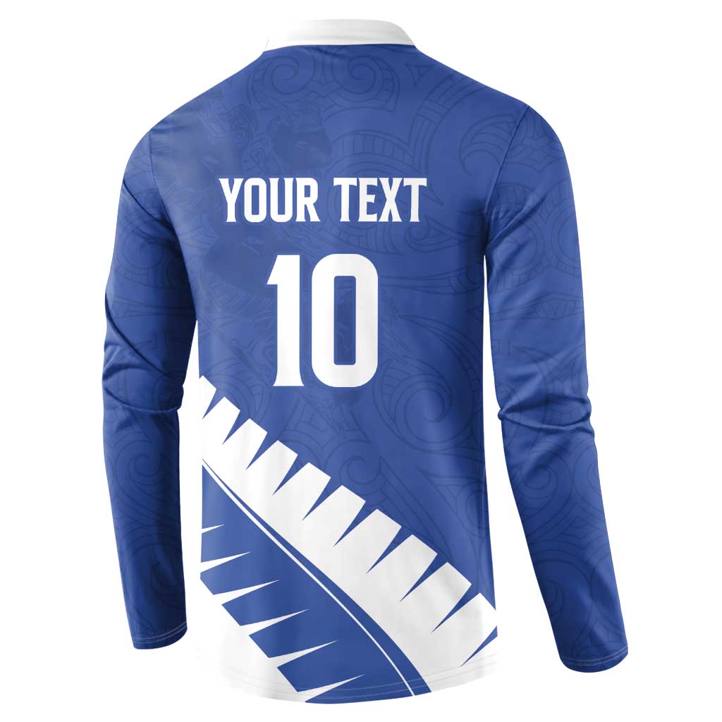 Custom New Zealand Cricket Button Sweatshirt Kiwi Birds Haka Dance Blue Fern Sporty Style LT03 - Polynesian Pride