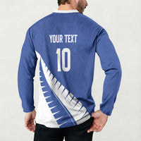 Custom New Zealand Cricket Button Sweatshirt Kiwi Birds Haka Dance Blue Fern Sporty Style LT03 - Polynesian Pride