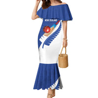 Custom New Zealand Cricket Family Matching Mermaid Dress and Hawaiian Shirt Kiwi Birds Haka Dance Blue Fern Sporty Style